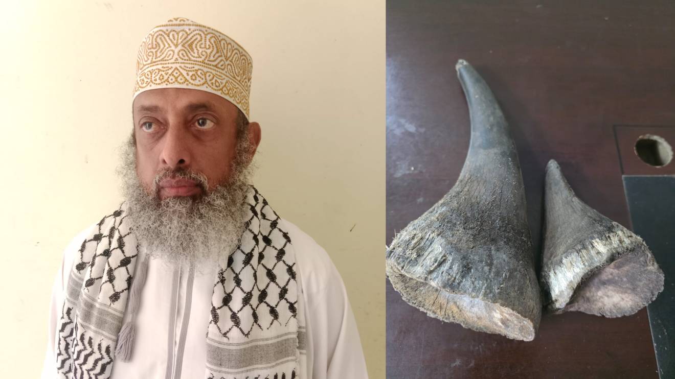 Feiswal Mohammed Ali, alias Feisal and rhino horns. PHOTO/COURTESY